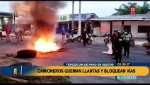 Tercer día de paro en Iquitos y Puno: camioneros quemaron llantas y bloquearon vías