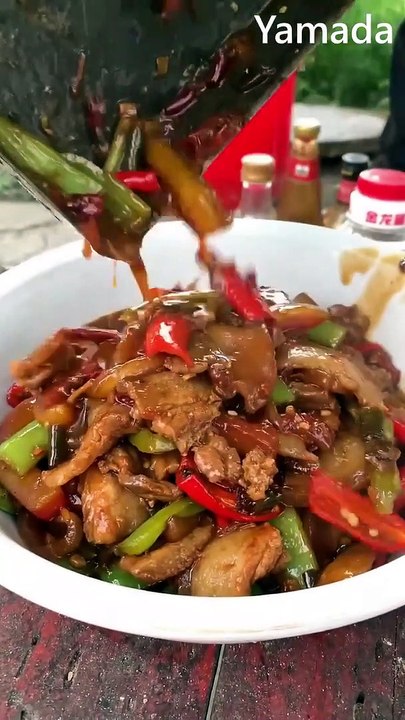 Yamada- Cooking Eating belly pork fat chicken fried fish meat fried noodle soup bone marrows and pig meat.