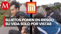 Jóvenes viajan en el techo de un tren del Metro de CdMx; video causa polémica