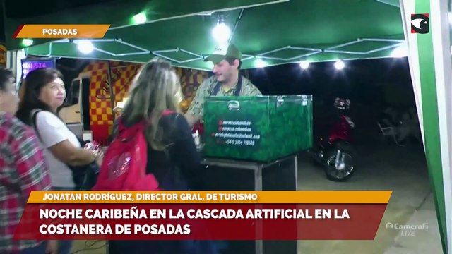 Sala Cinco Noche caribeña en la cascada artificial en la costanera de Posadas