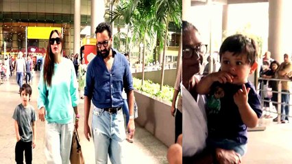 Download Video: Kareena Kapoor Khan, Saif Ali Khan Spotted with Kids Taimur and Jeh at Airport after London Vacation