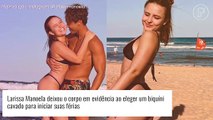 Larissa Manoela aposta em biquíni cavado para férias na praia com o namorado. Fotos!