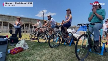 Newport Folk Festival stage powered by bikes