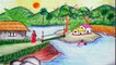 how to draw landscape nature scenery drawing step by step ||village nature riverside scenery drawing