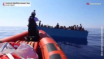 Migrants crossing the Mediterranean rescued by an NGO