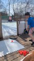 Kid Nails Hockey Trickshot Across Melting Ice Rink