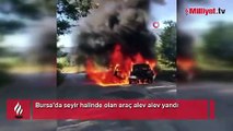 Alev topuna dönen aracını saniye saniye kayda aldı