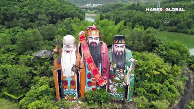 Çin mimarisinin en ilginç eserleri: Devasa Fu, Lu ve Shou heykelleri havadan görüntülendi