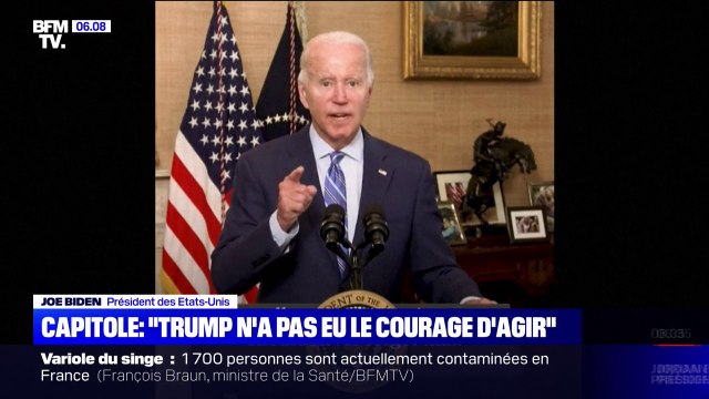 Assaut du Capitole: Joe Biden accuse Donald Trump de ne pas avoir eu le courage d'agir
