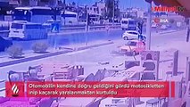 Otomobilin kendine doğru geldiğini gördü motosikletten inip kaçarak yaralanmaktan kurtuldu