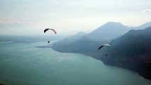 Mountains view with paragliding