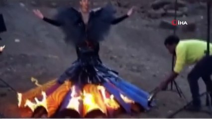 Çekim sırasında cayır cayır yandı! O anlar saniye saniye kamerada