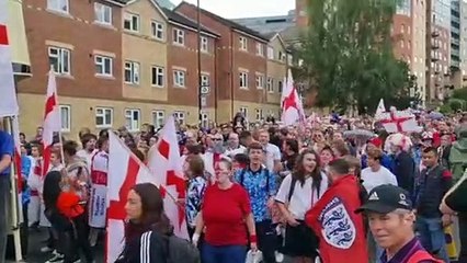 Watch thousands of jubilant England fans sing their way to Bramall Lane for the Euro 2022 semi-final