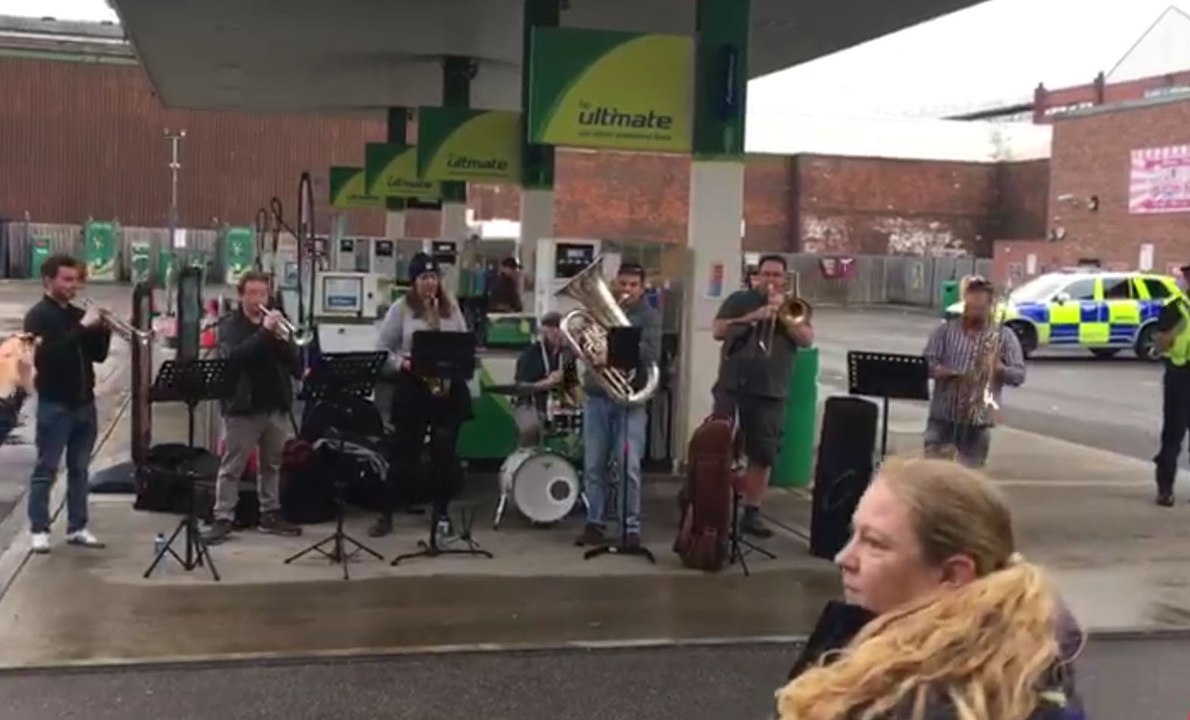 Watch brass band playing Three Lions as thousands of England fans arrive at Bramall Lane for the Euro semi-final