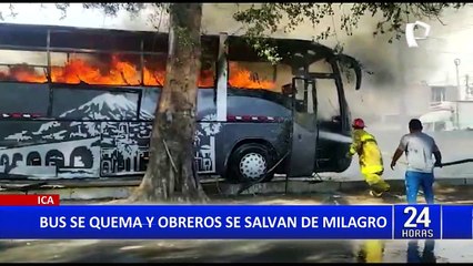 Ica: obreros se salvan de milagro luego que se incendiara el bus en el que se transportaban