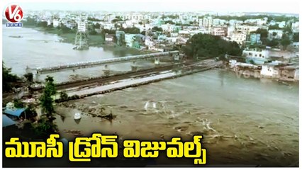 Musi River Flood Drone Visuals _ Hyderabad _ V6 News