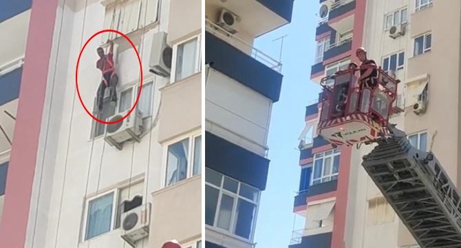 Dış cephe boyası yapan işçi 11’inci katta asılı kaldı