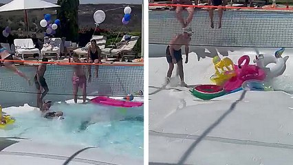 Un trou se forme au fond d'une piscine et aspire une personne