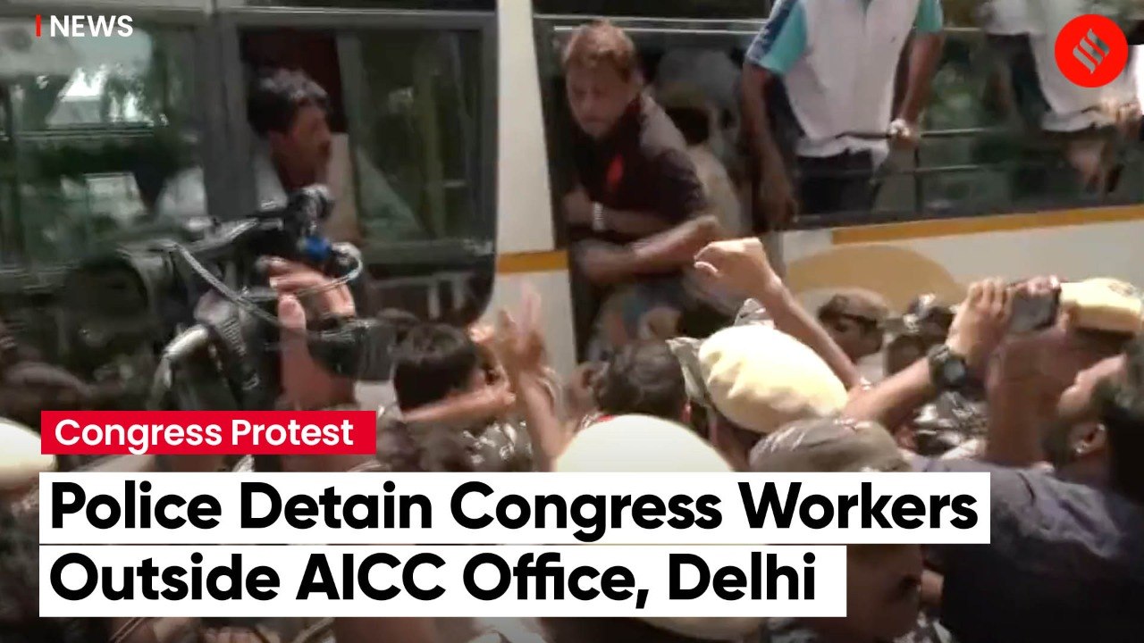 Police Detain Congress Workers Protesting Outside AICC Office Against ED Questioning Of Sonia Gandhi