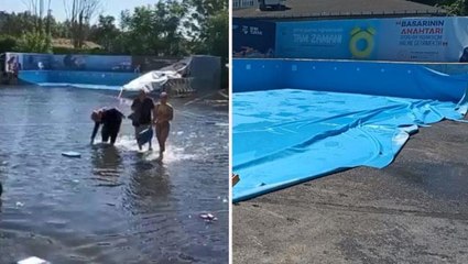 Çocukların içinde bulunduğu havuz patladı! Yaşanan panik kamerada
