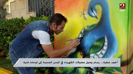 أحمد عطية .. رسام يحول محولات الكهرباء فى المدن الجديدة إلى لوحات فنية