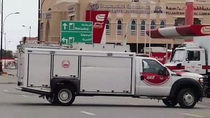UAE military vehicles roll down city streets, transport rescued residents to safety