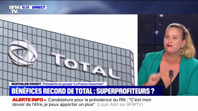 Mathilde Panot, présidente du groupe LFI à l'Assemblée nationale à propos des profits de Total: Nous devons faire comme beaucoup de pays européens, c'est-à-dire taxer enfin ces profiteurs de crise