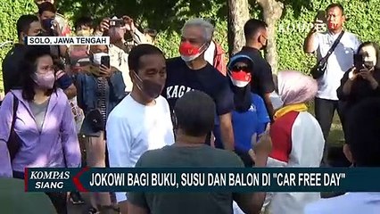 Jokowi Bagi Buku, Susu Dan Balon Di Car Free Day Bersama Keluarga dan Ganjar Pranowo
