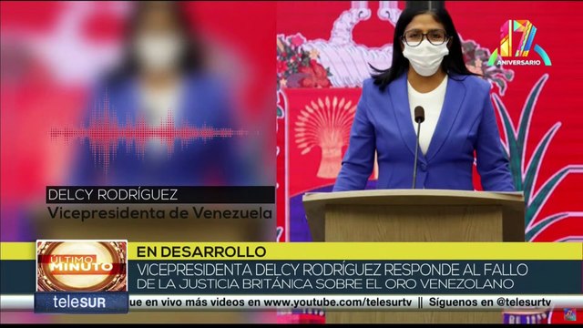 Vicepresidenta de Venezuela condena fallo de la justicia británica sobre el oro venezolano
