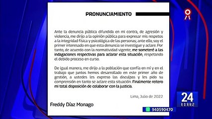 Freddy Díaz asegura que se someterá a investigaciones: "Soy el primer interesado en que esto se aclare"