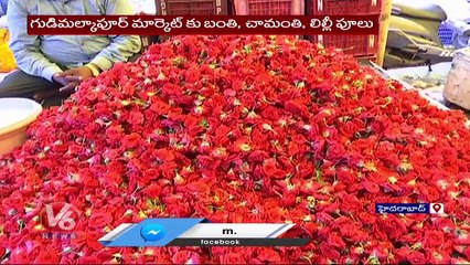 Huge Demand For Flowers & Fruits In Market Eve Of Sravana Masam | V6 News