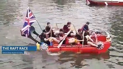 Competitors taking part in the raft race at Maidstone River Festival