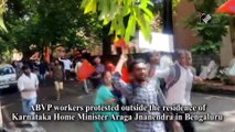 ABVP workers protest outside Araga Jnanendra’s residence over BJP worker’s killing