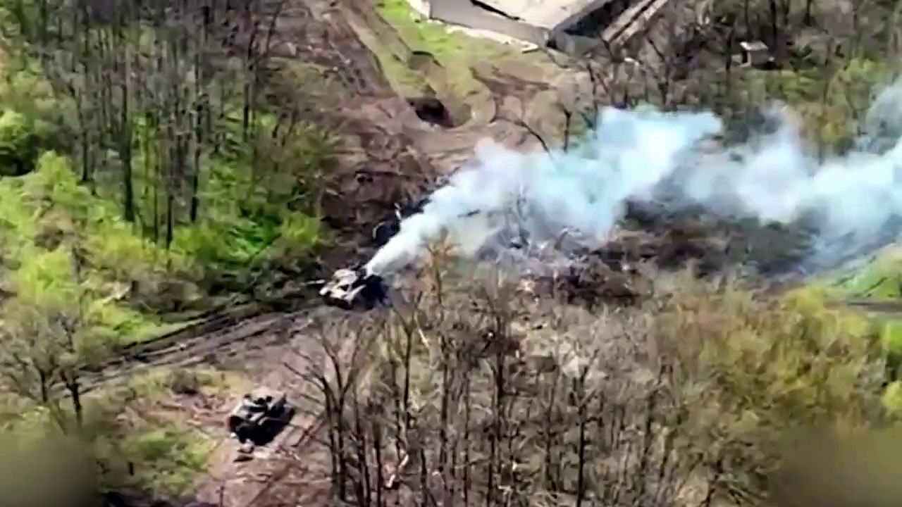Terrible explosion: Russian tank was destroyed by a Ukrainian drone near Kharkiv.