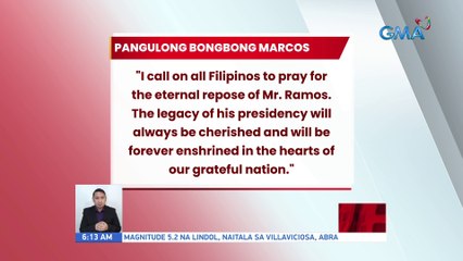 Pres. Marcos at VP Duterte nagpaabot ng pakikiramay sa pamilya ng yumaong dating Pang. Fidel V. Ramos | UB