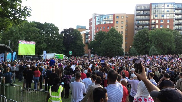 England fans celebrate at the final whistle on Devonshire Green Sheffield