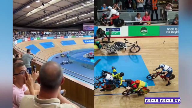 Regardez l'incroyable accident qui s'est produit hier quand un cycliste s'est envolé de la piste et a atterri dans le public faisant plusieurs blessés