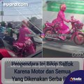 Emak-emak Naik Motor Berwarna Pink Jadi Sorotan, Outfit-nya Cetar Membahana