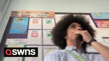 Watch the moment a teacher played his music for his Year 6 class sending them into a rapturous roar of laughter