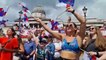 England fans celebrate the Lionesses Euros win in Trafalgar Square