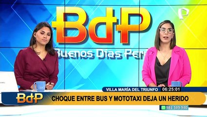 VMT: aparatoso choque entre bus y mototaxi deja un herido frente a colegio