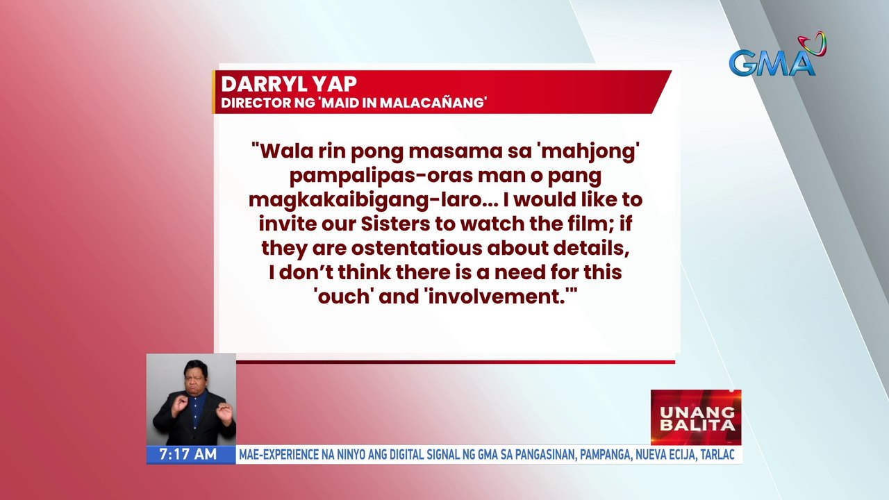 Isa sa mga eksena sa "Maid in Malacañang" binatikos ng Carmelite Monastery ng Cebu City | UB