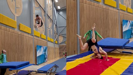 'Trampoline gymnast takes a spectacular fall while practicing'
