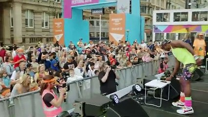 Mr Motivator gives an exercise session in Victoria Square, Birmingham, after the Commonwealth Games 2022 Marathon