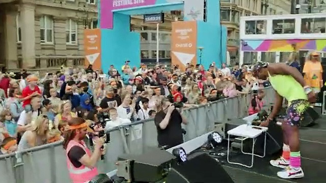 Mr Motivator gives an exercise session in Victoria Square, Birmingham, after the Commonwealth Games 2022 Marathon