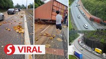 Highway turns red after lorry overturns, spills load of canned sardines