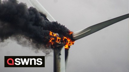 Wind turbine that caught fire spreading thick black smoke across a UK city