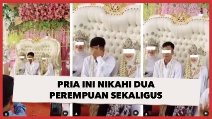 Pria Ini Nikahi Dua Perempuan Sekaligus, Gaya Duduk Bertiga di Perlaminan Jadi Sorotan