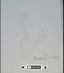 Pencil drawing of hand  with Rose stick. very easy drawing.