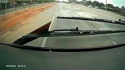 Pickup Rolls Over and Slides Across Street